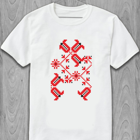 Tricou Ornament din bumbac roșu și negru
